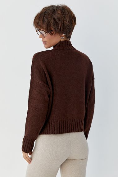 В'язаний светр з горловиною-стійкою - коричневий цвет, ONE SIZE (є розміри) | Зображення 1