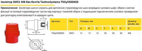 Изолятор SM51 М8 без болта (51*36 15kV) Ny95500403 | Зображення 1