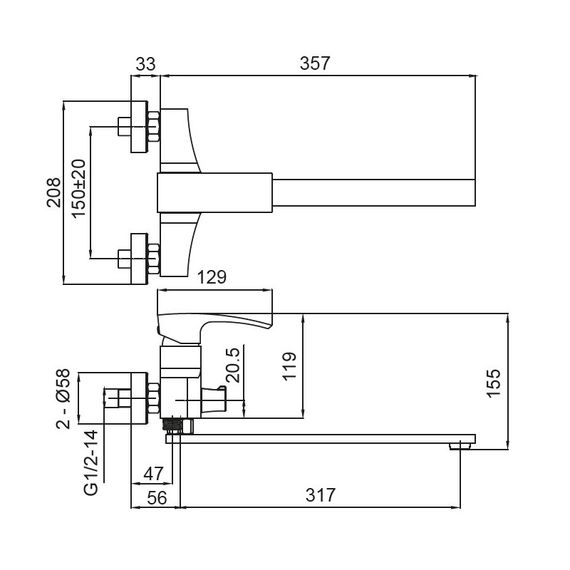 Змішувач для ванни Koer KB-42007-01 (KR3456) | Зображення 1