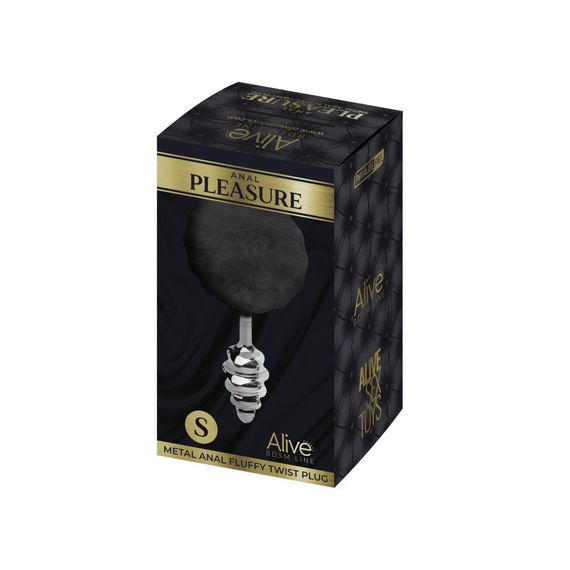 Металева анальна пробка Кролячий хвостик Alive Fluffy Twist Plug S Black, діаметр 2,9 см | Зображення 2