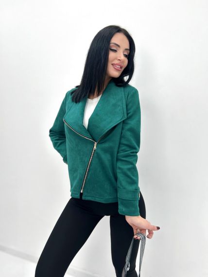 Женская замшевая куртка-косуха весенняя GF01221 цвет зеленый, размер 50/52 | Зображення 3