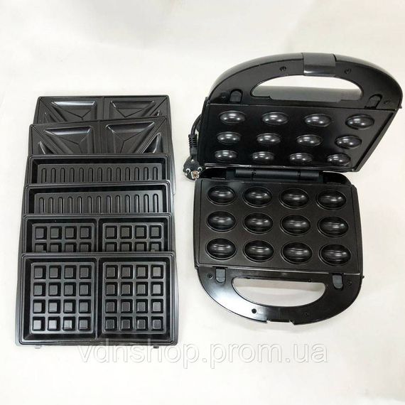 Бутербродница и вафельница 4 в 1, Вафельница простая в использовании, Сендвичница со сменными насадками NA-52 | Зображення 7