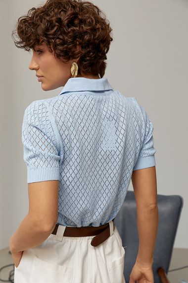 В'язане ажурне поло в ромби - блакитний цвет, ONE SIZE (є розміри) | Зображення 1