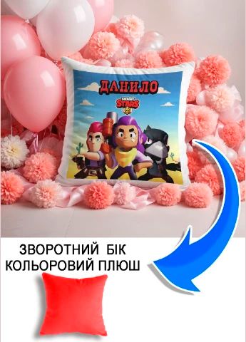 Подушка плюшева Мерч Крафт Дизайн з принтом brawl stars імя Данило червоний плюш квадратна 33х33 см