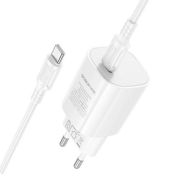 МЗП Borofone BA103A Pudding PD20W (1USB-C) + кабель Type-C to Type-C White | Зображення 1