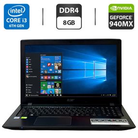Ноутбук Acer Aspire E5-575G / 15.6" (1366x768) TN / Intel Core i3-6006U (2 (4) ядра по 2.0 GHz) / 8 GB DDR4 / 128 GB SSD + 1000 GB HDD / nVidia GeForce 940MX, 1 GB GDDR5, 64-bit / WebCam / Windows 10 Pro б/в
