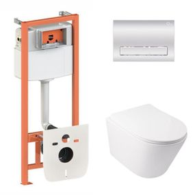 Готовое решение Qtap для ванной комнаты: подвесной унитаз Swan Ultra Quiet 485x360x320 + комплект инсталляции Nest 4 в 1 (линейная