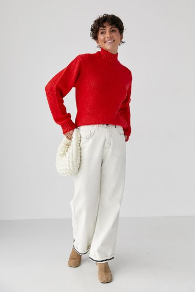 Короткий светр з горловиною-стійкою - червоний цвет, ONE SIZE (є розміри) | Зображення 2