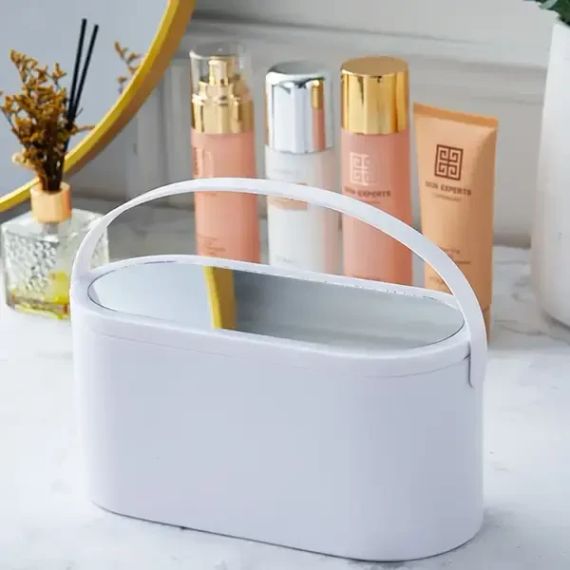 Органайзер корзинка бокс емкость настольная для косметики с зеркалом подсветкой от USB | Зображення 2