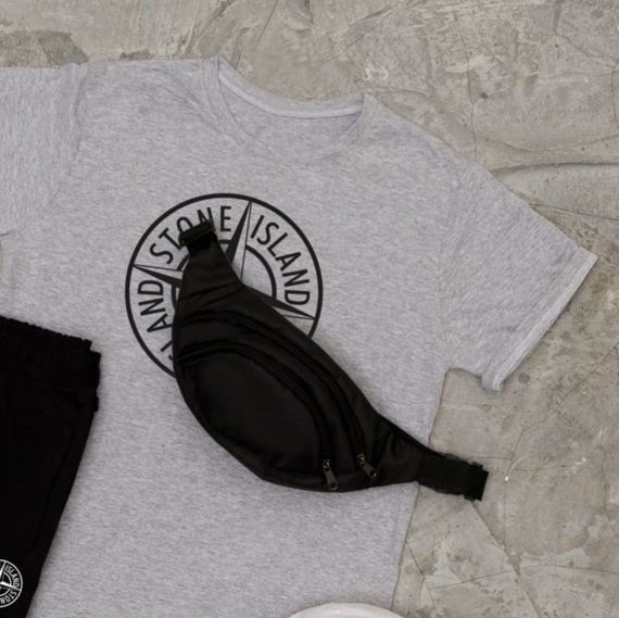 Костюм футболка + шорти + кепка та бананка Stone island колір сірий/чорний/білий | Зображення 1