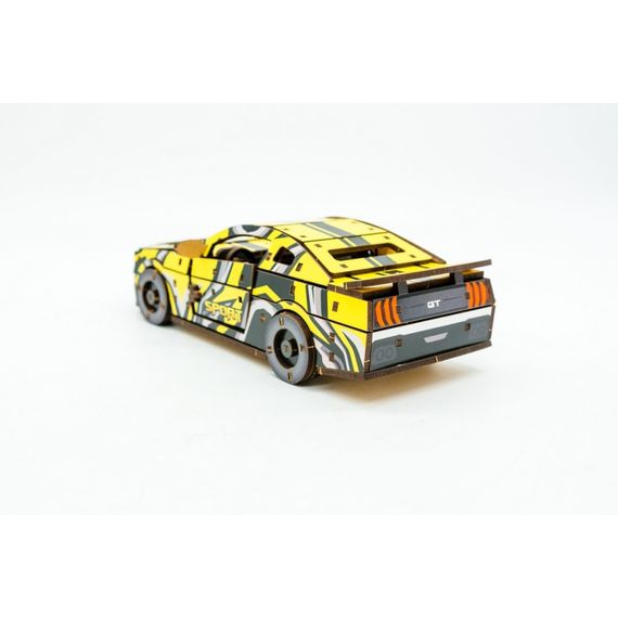 Деревянный 3D конструктор "Muscle car GT" Puz-00638, 162 детали, желтый | Зображення 2