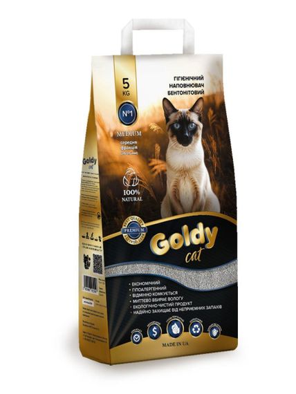 Наполнитель бентонитовый Goldy Cat Premium  (средняя фракция 1,6-3,5 мм) для кошачьего туалета, 5 кг
