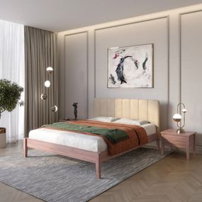 Полуторне дерев'яне ліжко Mebigrand Лондон ДК Горіх лісовий/Аляска 23 (Бежевий) Б1 120х190 см