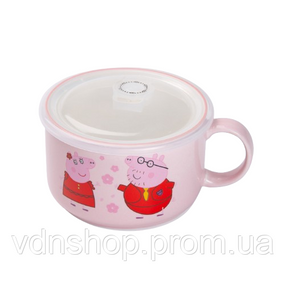 Миска для лапши фарфоровая 770 мл с герметичной крышкой розовая HP-15-12