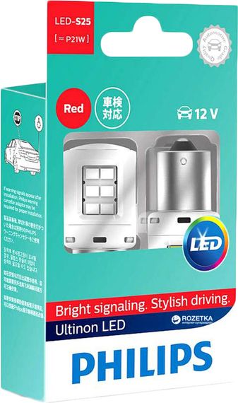 Комплект светодиодных ламп Philips 11498ULRX2 P21W LED 12 X2 Red | Зображення 1