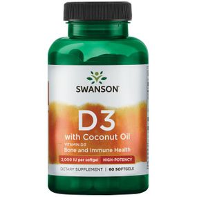 Витамин D Swanson Vitamin D3 with Coconut Oil High Potency 2000 IU 60 Softgels