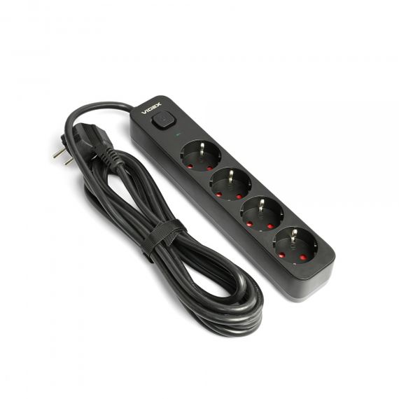 Мережевий подовжувач VIDEX ONCORD з/з 4п 3м (3x1.5мм) з кнопкою Black | Зображення 1