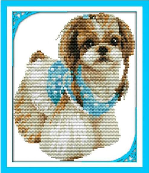 Набор для вышивания по нанесённой на канву схеме "Lady Dog(2). AIDA 14CT printed 20*26см