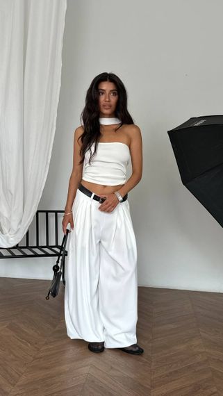 Жіночі широкі штани алладини-палаццо зі складками вільні колір білий, розмір S/M  AN511