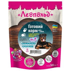 Леопольд Готовый корм с сердцем, печенью, курицей и рисом с овощами для собак, пауч 500 г (12шт/уп)