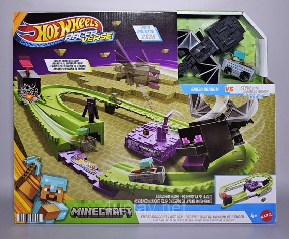 Трек Hot Wheels RacerVerse Minecraft со Стивом в алмазной броне и Драконом Края | Зображення 6