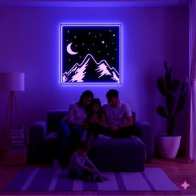 Панно декоративне картина на стіну Гори та місяць LED 16 кольорів телефон 400х400 acr-p000131