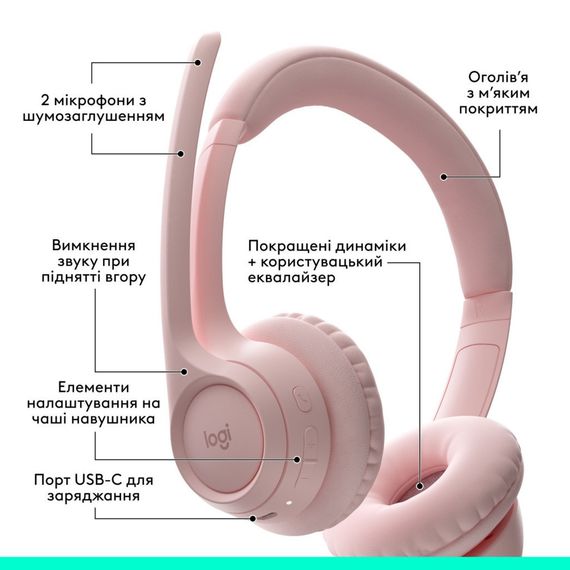 Навушники Logitech Zone 300 Bluetooth Rose (981-001412) | Зображення 5