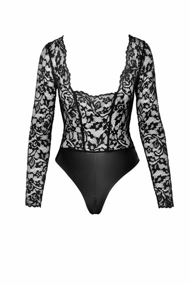Боди Noir Handmade F296 Psyche, 3XL, кружево, длинный рукав, низ под латекс, с доступом | Зображення 5