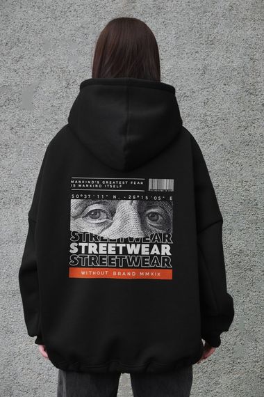 Оверсай худі толстовка на флісі з капюшоном та принтом Without Streetwear black | Зображення 4