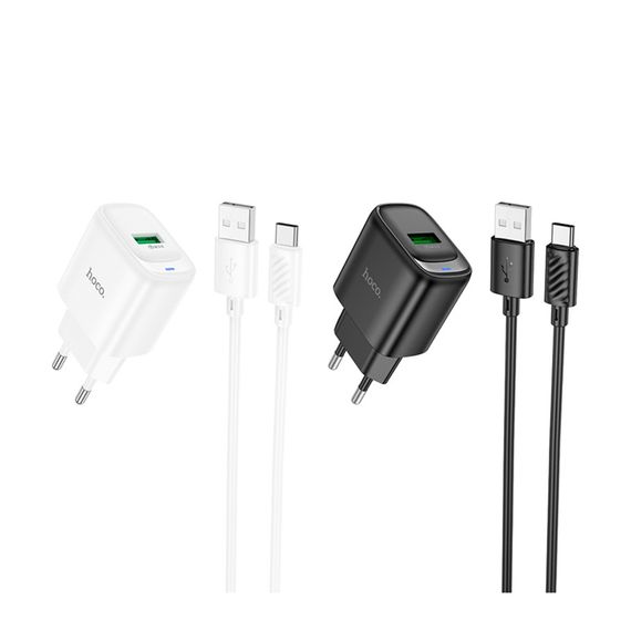 Мережевий зарядний пристрій Hoco C140A 1 USB QC 18 W + USB to Type-C