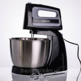 Стационарный миксер Sokany CX-6622 с чашей 3.5 л, 400 Вт, 5 скоростей, 2 насадки Черный