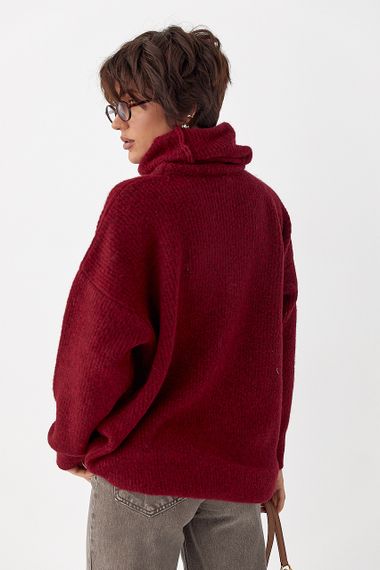 Жіноча в'язана туніка з високою горловиною - бордо цвет, ONE SIZE (є розміри) | Зображення 1