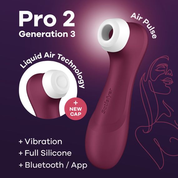 Вакуумний кліторальний стимулятор Satisfyer Pro 2 Generation 3 with Liquid Air Connect App Wіnе Red | Зображення 1