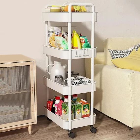Етажерка на колесах 4 полиці біла підлогова Storage rack AN906 | Зображення 2
