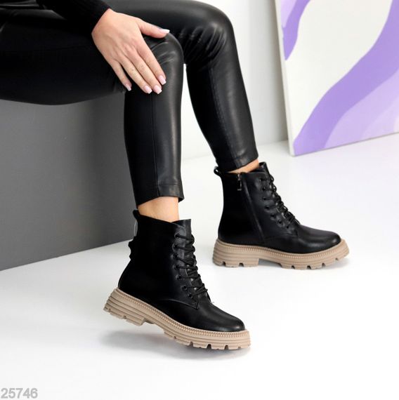 Чорні зимові черевики берці натуральна шкіра на бежевій підошві | Зображення 6