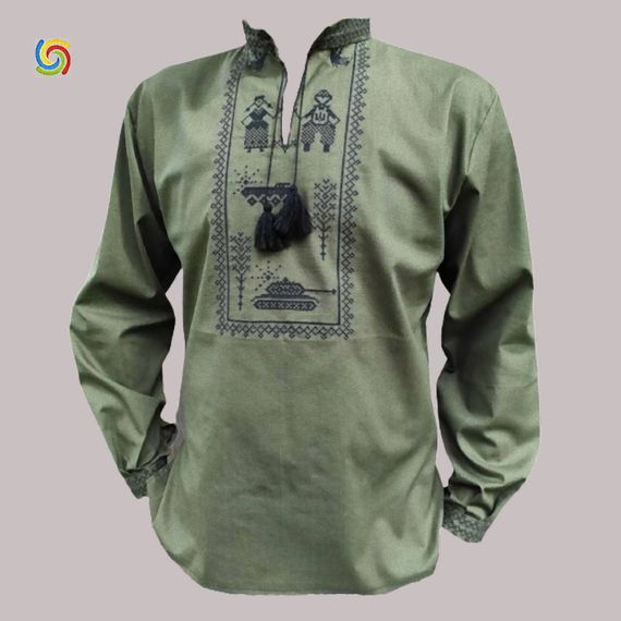 Рубашка Украинская вышиванка  44430139 цвет оливковый размер L/XL
