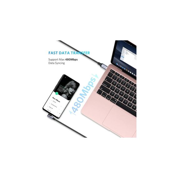 Дата кабель USB-C to USB-C 2.0m 60W US255 Black Gray Ugreen (50125) | Зображення 3