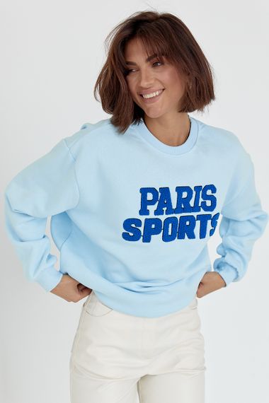 Теплый свитшот на флисе с надписью Paris Sports - голубой цвет, L (есть размеры) | Зображення 7
