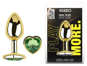 Анальна пробка з кристалом EGZO - Gold Heart Plug Green size M Sex Aura