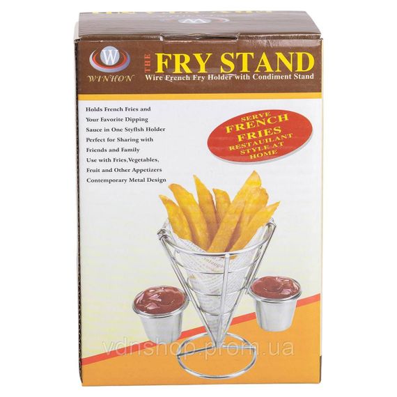 Кошик для картоплі фрі та снеків з 2 соусниками 50 мл конусний 15х15х13.5 см HP-19-7 | Зображення 4