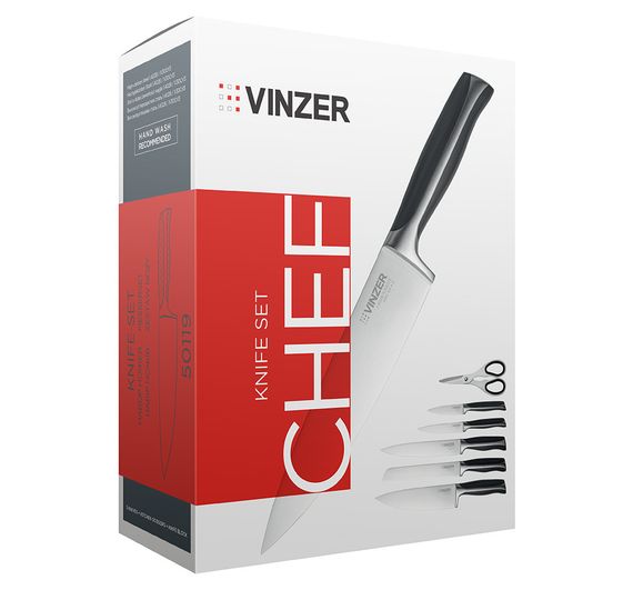 Набір кухонних ножів з підставкою Vinzer Chef 50119, 7 предметів, нержавіюча сталь, гострі | Зображення 8
