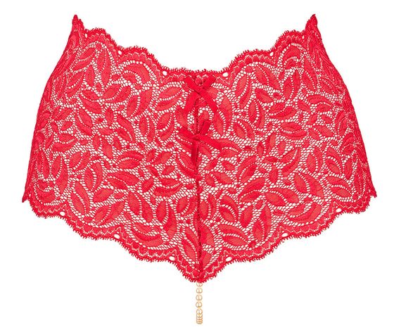 Кружевные трусики с высокой талией и ниткой из жемчуга Bracli Culotte, Красный, День влюблённых, L, L