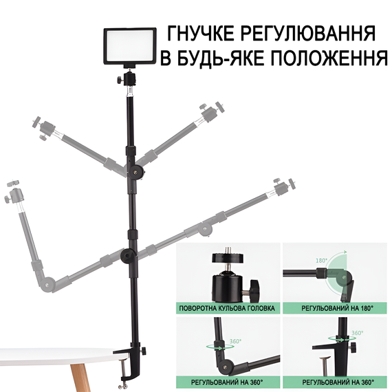 Светодиодный комплект освещения Andoer VLK-03 с настольным креплением | Постоянный видеосвет с цветными фильтрами | Зображення 5