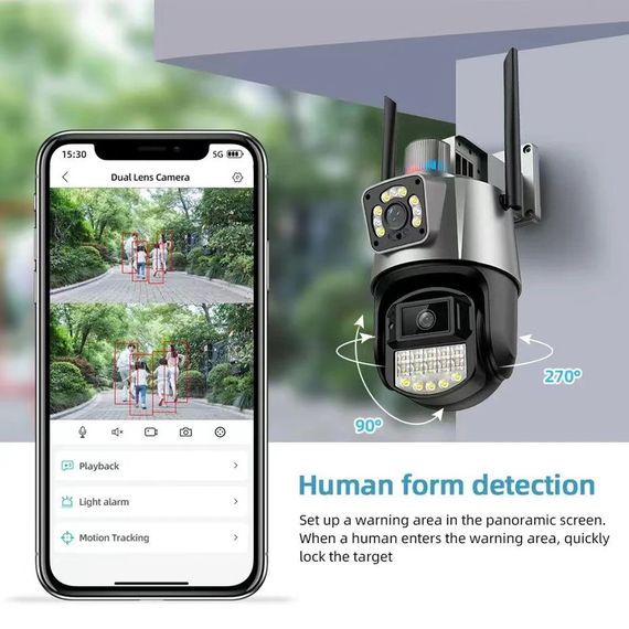 Вулична камера 8MP 4K IP Camera Outdoor WiFi PTZ подвійний об'єктив, подвійний екран XPRO (43912-_1381) | Зображення 1