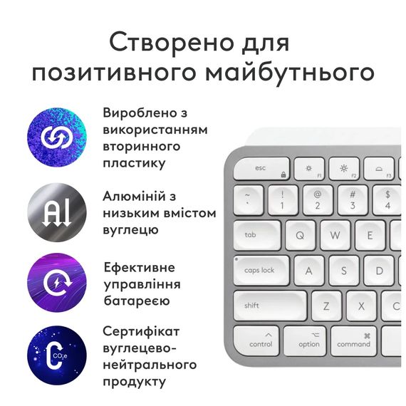 Клавіатура Logitech MX Keys S для MAC Bluetooth/Wireless UA Pale Grey (920-011638) | Зображення 3