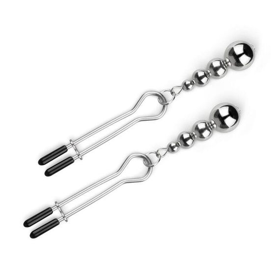 Затискачі для сосків Bedroom Fantasies: Nipple Clamps with Beaded Chain Сріблясті One Size | Зображення 1