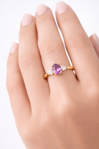 Кольцо из желтого золота  с аметистом К-0541 17.5 | Зображення 4