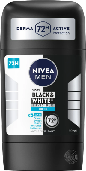 NIVEA MEN Black & White Invisible Антиперспірант-стік, Fresh 72 години,  50 мл