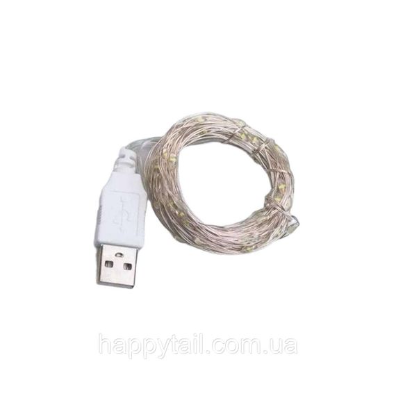Гірлянда роса 20 метрів USB на 200 led світлодіодів крапля на білому дроті біла USB200L20MWW