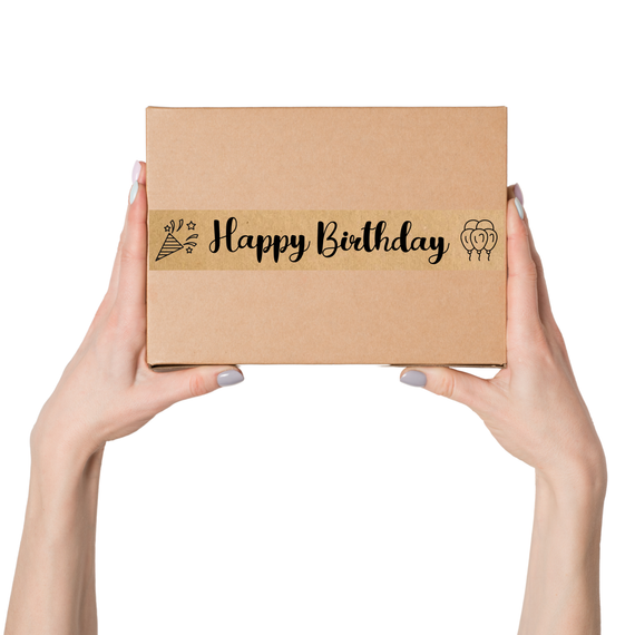 Скотч этикетка крафт "Happy Birthday"​​​, 50х294 мм (100 шт/рулон) с принтом, самоклеющаяся Viskom | Зображення 1